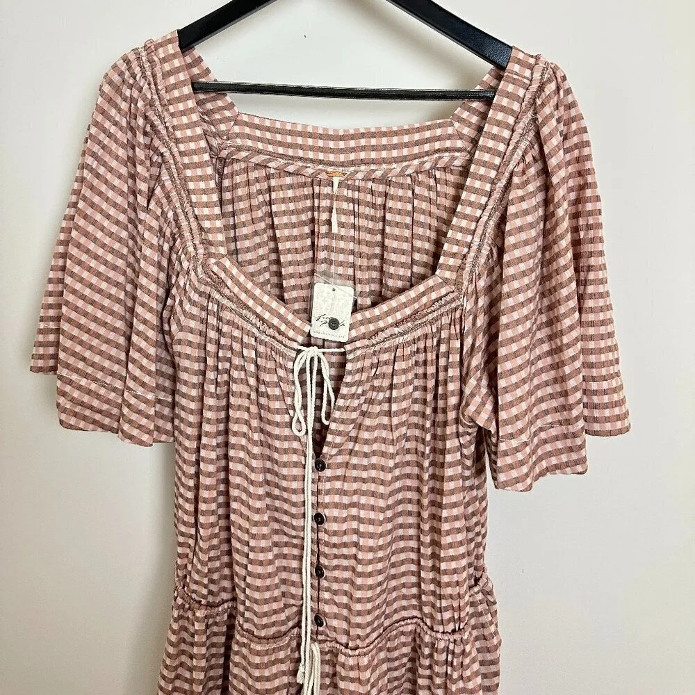 FREE PEOPLE County Line Plaid Romper in Pink Combo Size Medium NWT
